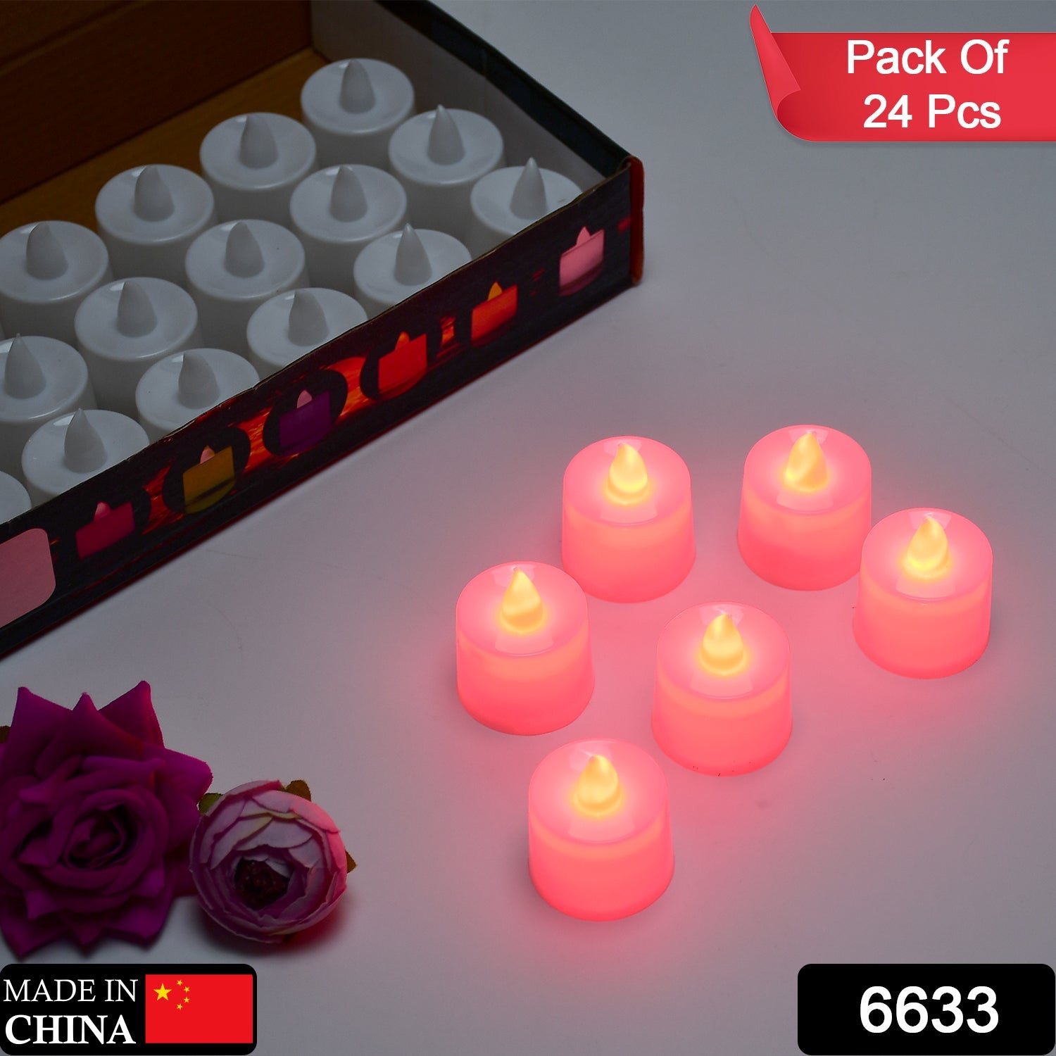 6633 Red Flameless LED Tealights, Smokeless Plastic Decorative Candles - Led Tea Light Candle For Home Decoration (Pack Of 24) DeoDap 6633 Red Flameless LED Tealights, Smokeless Plastic Decorative Candles - Led Tea Light Candle For Home Decoration (Pack Of 24) DeoDap